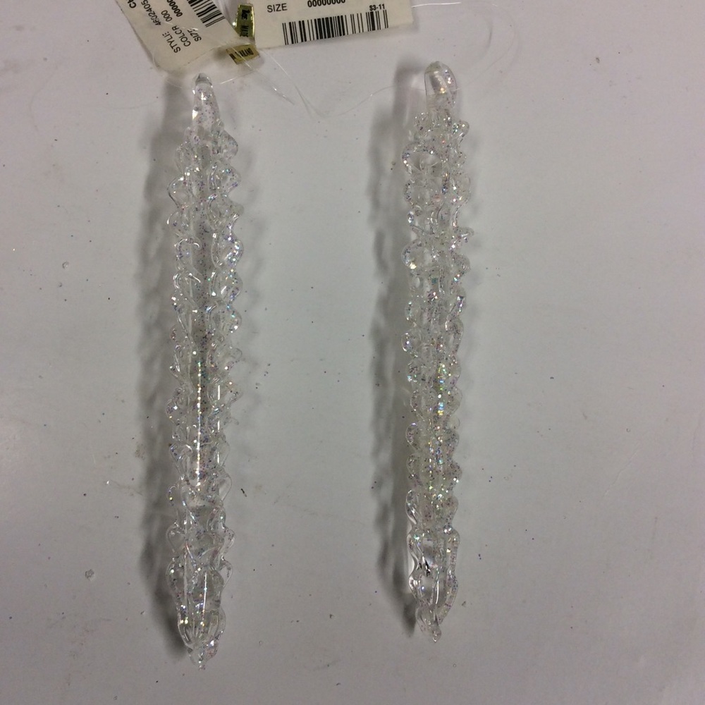 VTG 2 Clear Glass iridescent Icicle Ornaments
